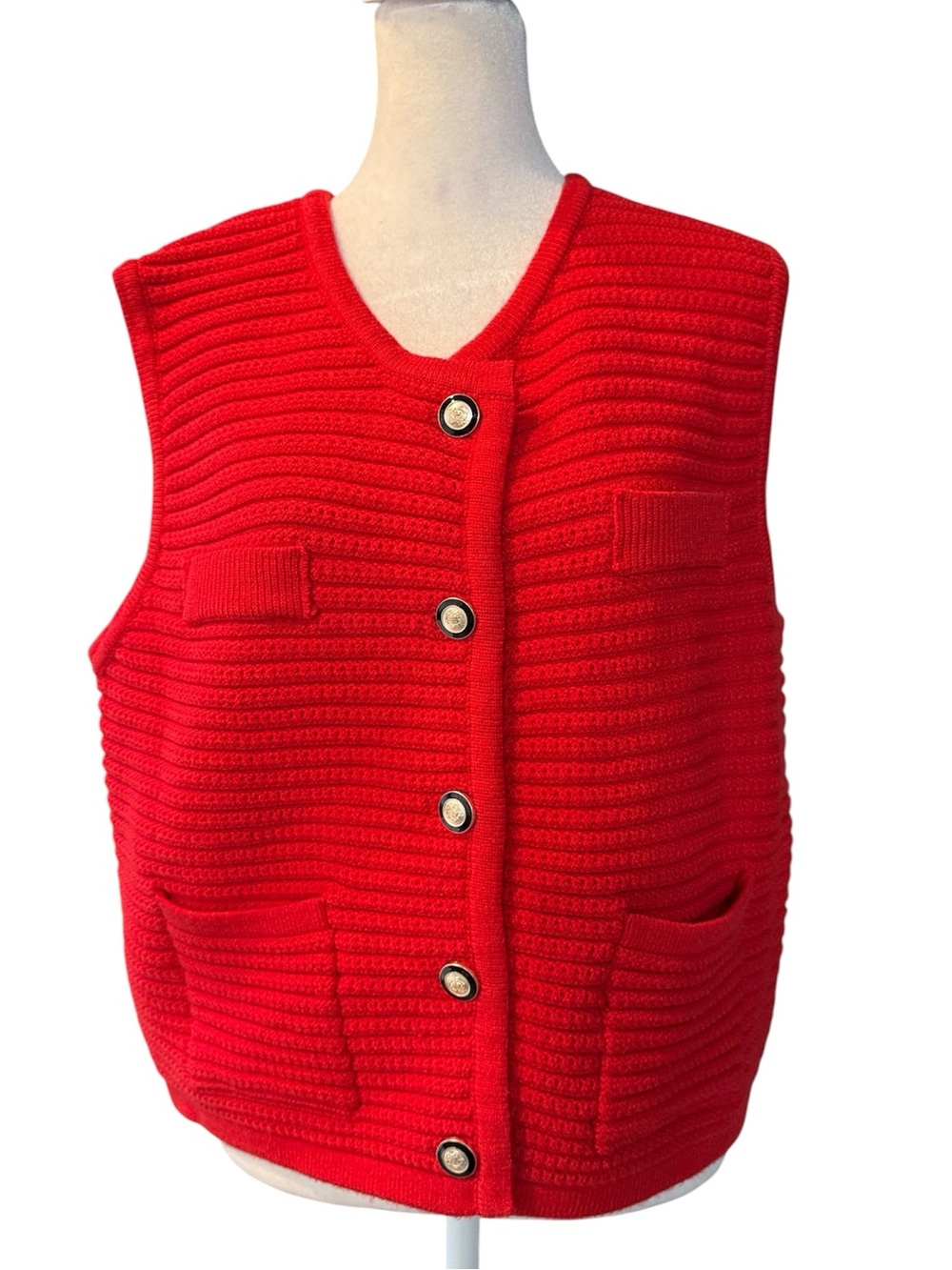 JOIE Red Textured Knit Button Front Sweater Vest Top‎ XL Quiet Luxury